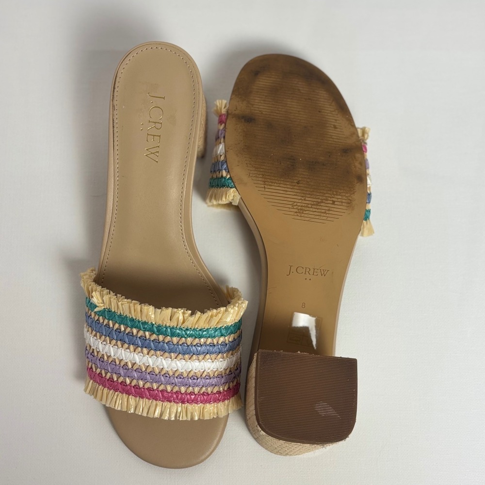 J. Crew Striped Raffia Block Heel Slide Sandals Women's‎ Size 8 Rainbow Festive - Picture 5 of 7